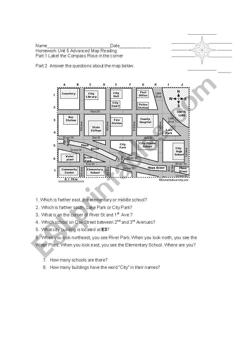 Practice Reading Maps, Places in the neighborhood -Homework