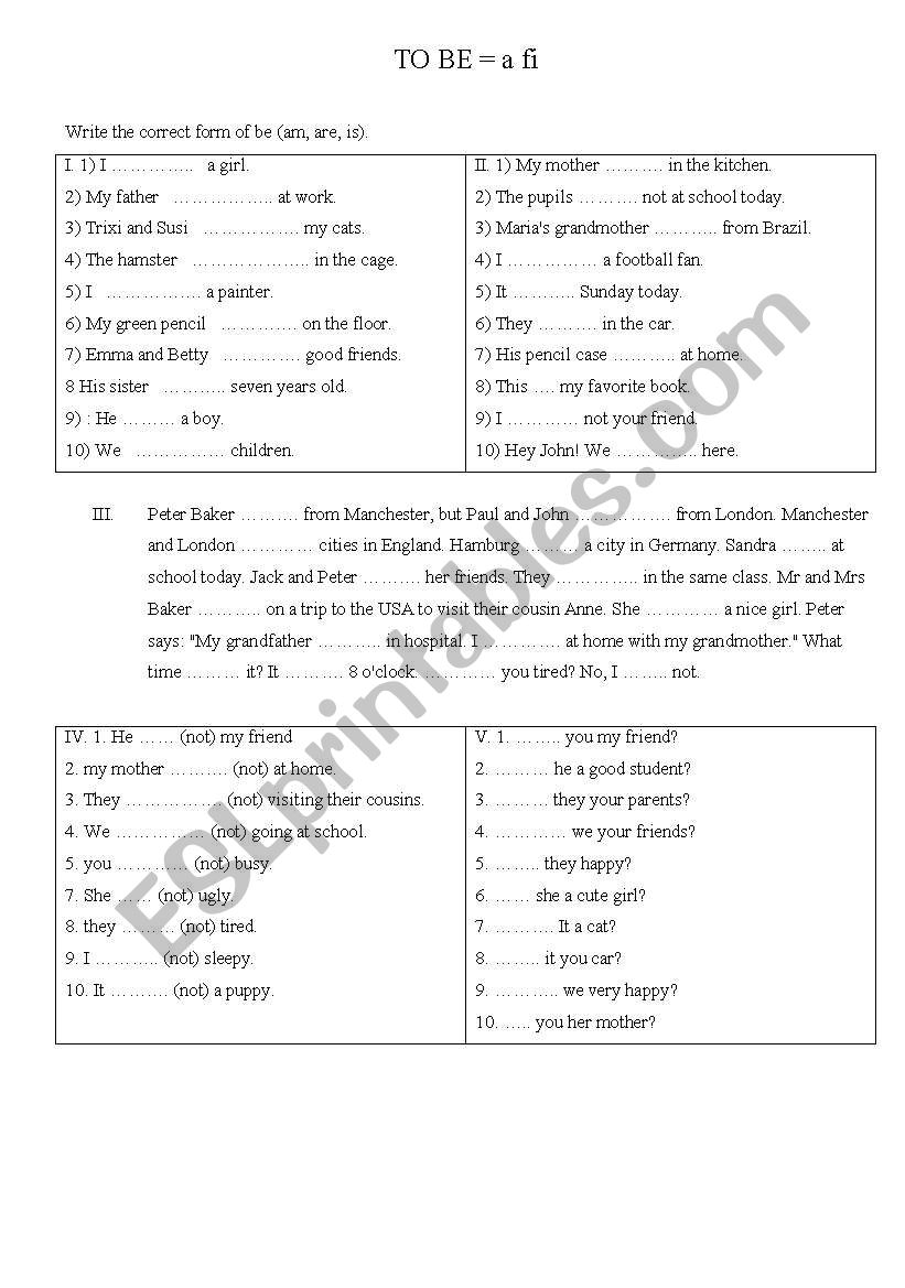 Verb to BE - Exercises worksheet