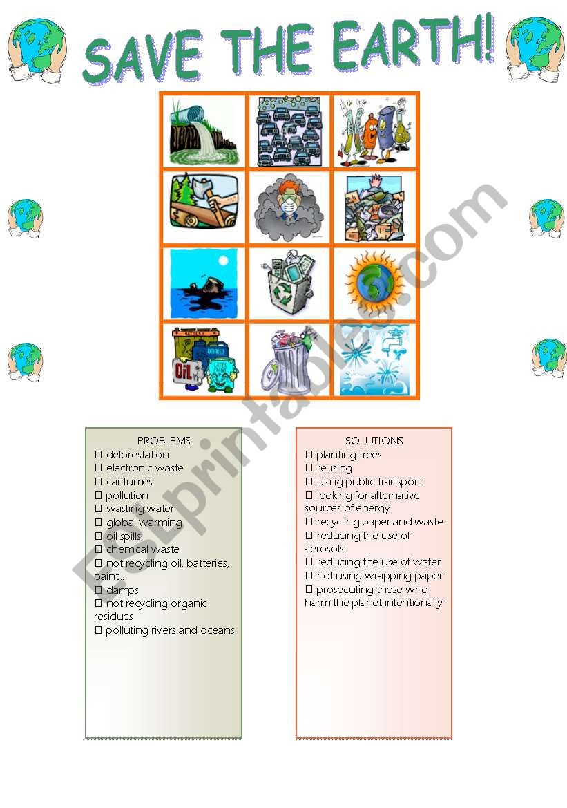 Save the Earth worksheet