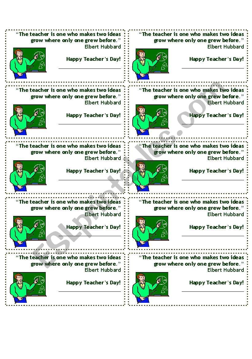 Teachers Day printable cards worksheet