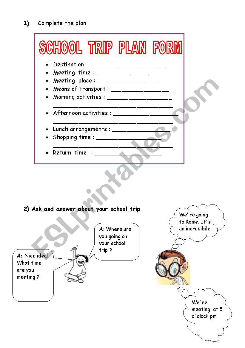School trip worksheet