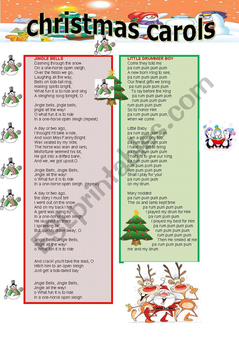 cristmas carols worksheet
