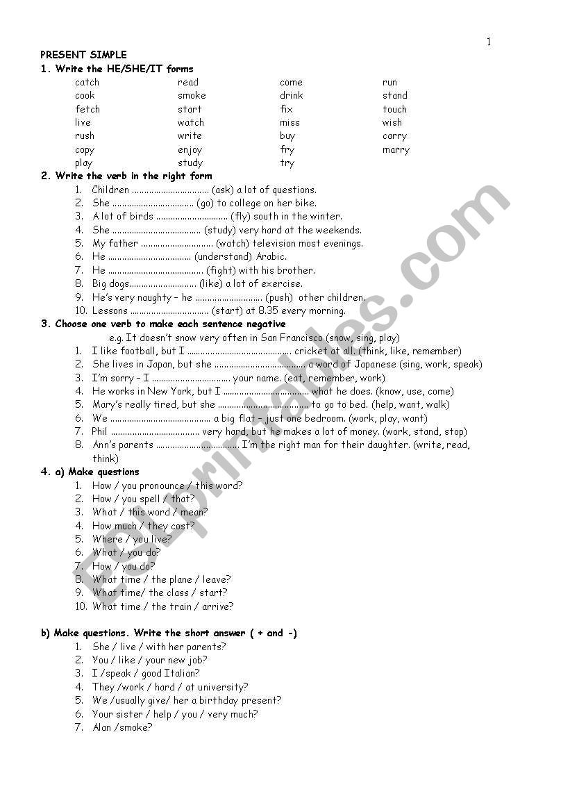 present simple or coninuous worksheet