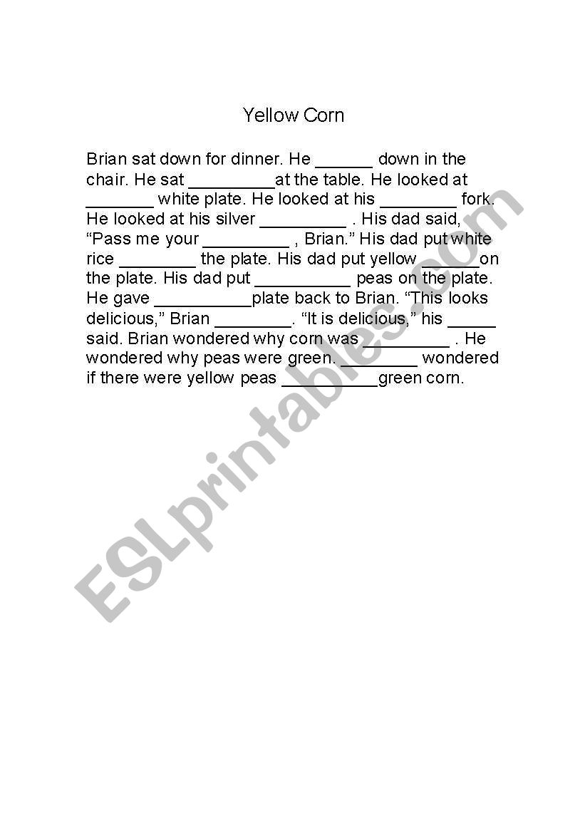 yellow corn worksheet