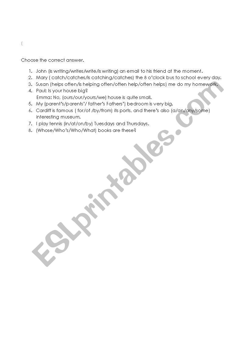 Grammar worksheet