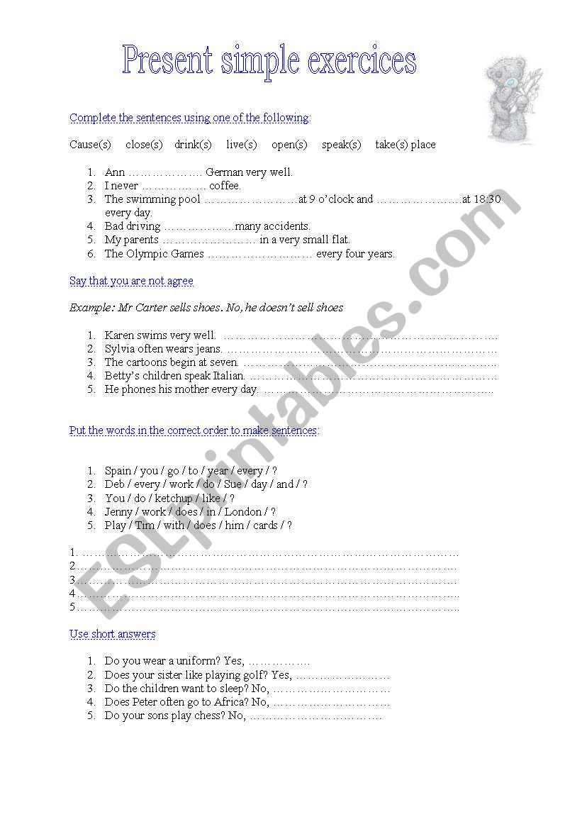 Present simple Exercices worksheet