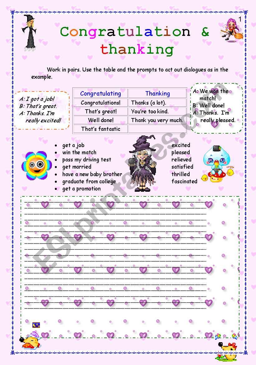 Congratulation & thanking worksheet