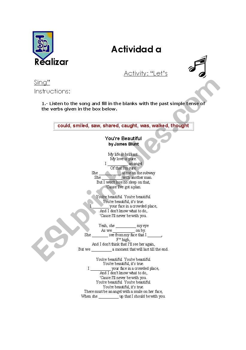 You are Beautiful Song worksheet