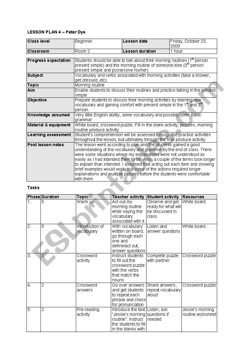 Morning routine worksheet