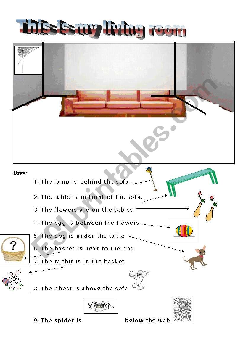 Prepositions to draw ina Living room