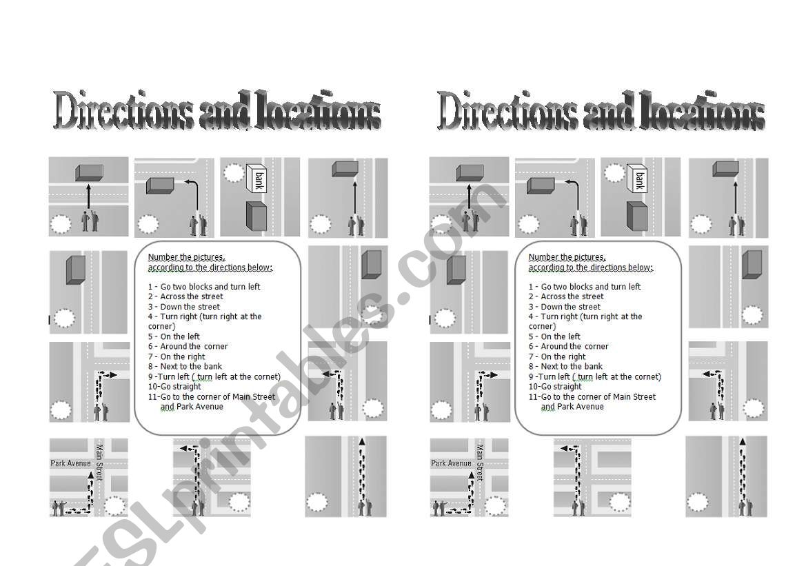 Directions and locations worksheet