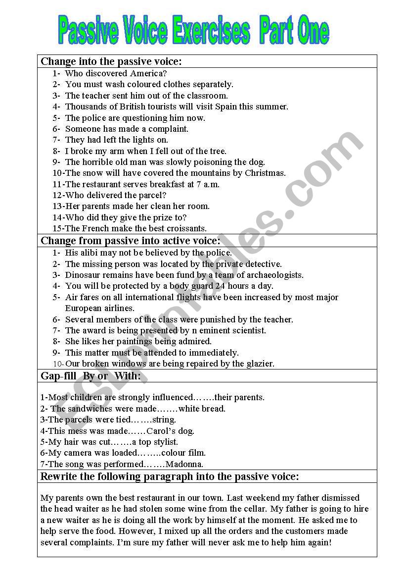 Passive Voice Part one worksheet