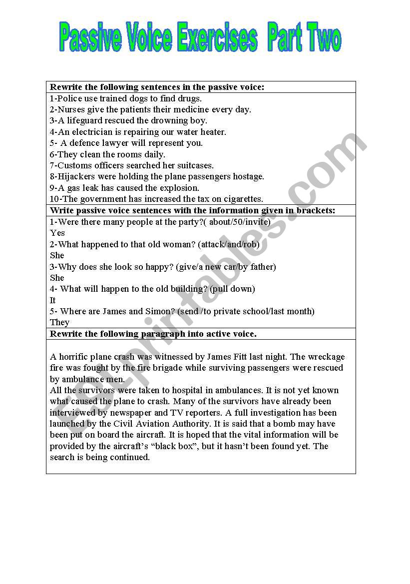 Passive Voice Part Two worksheet