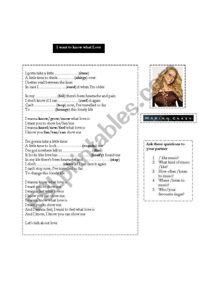 I want to know what love is worksheet