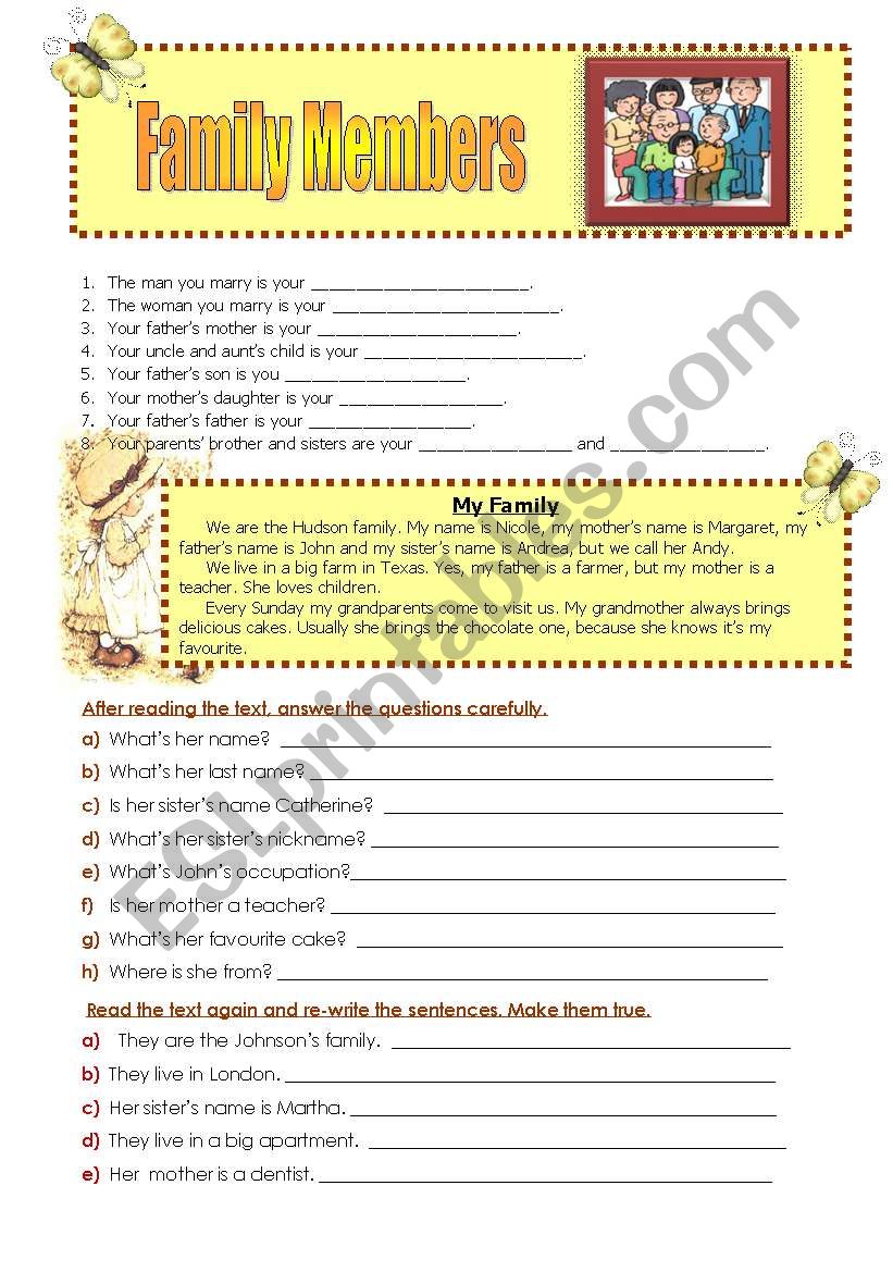 Family Member worksheet