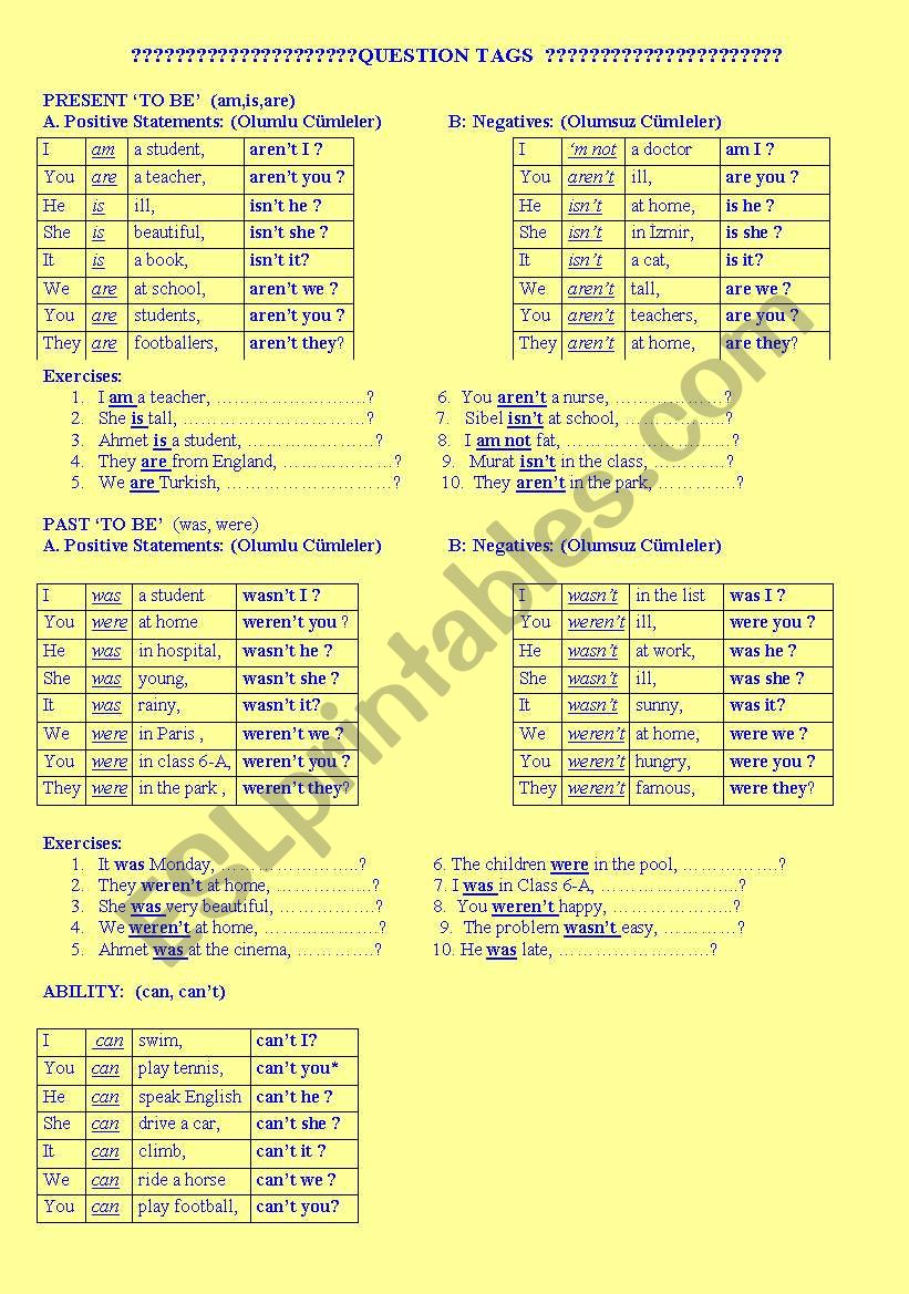 QUESTION TAG worksheet