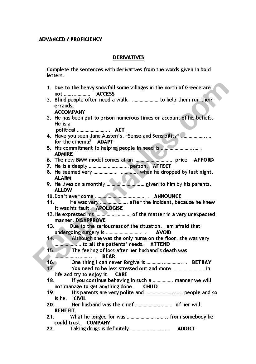 ADVANCED LEVEL DERIVATIVES EXERCISE