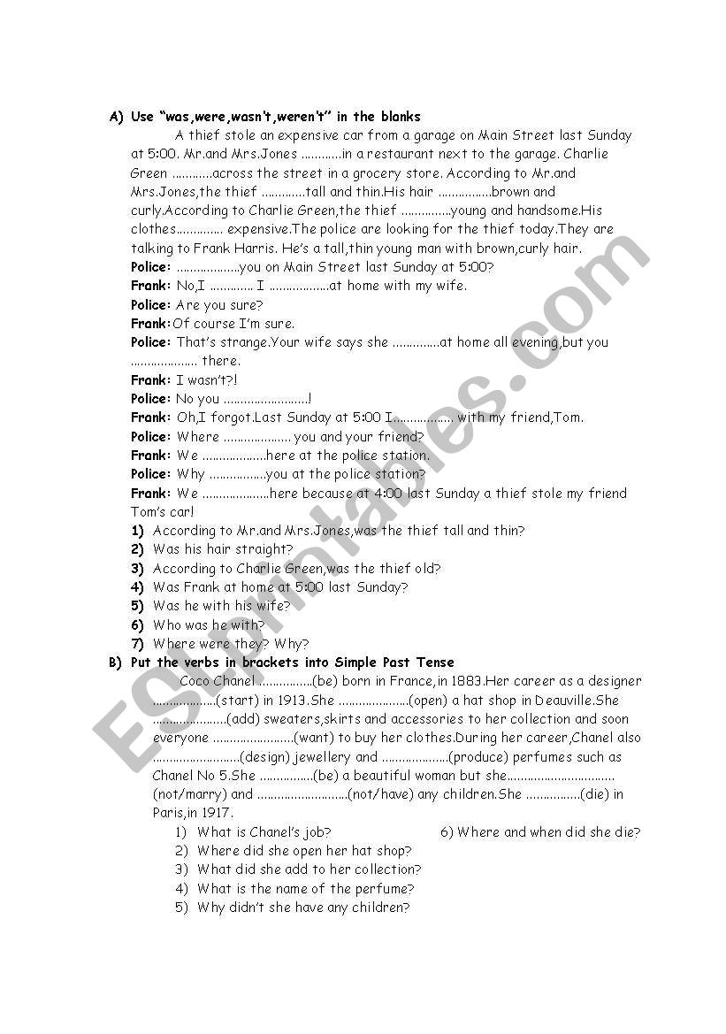 past simple worksheet