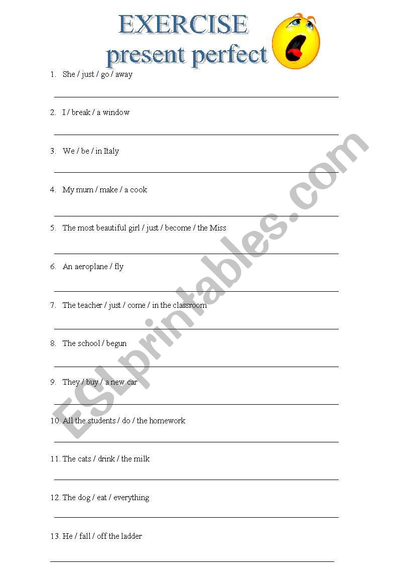 present perfect - exercises worksheet