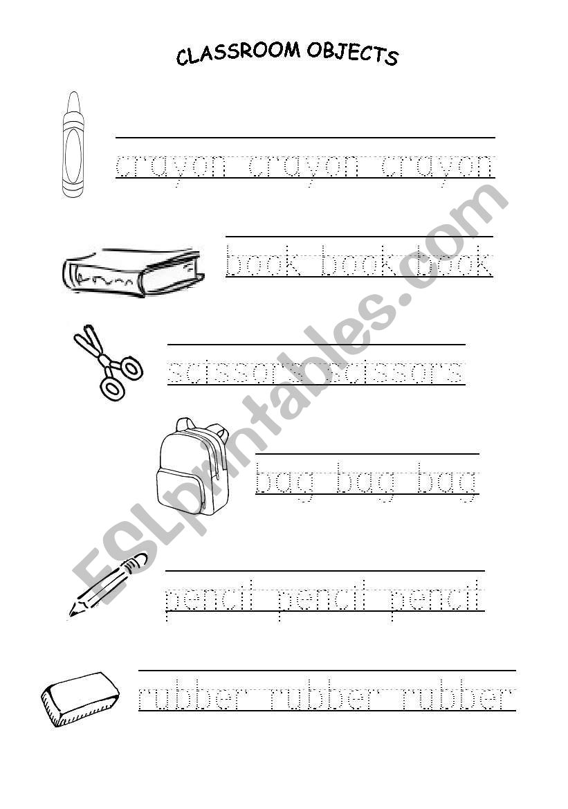 Classroom objects tracing ws worksheet