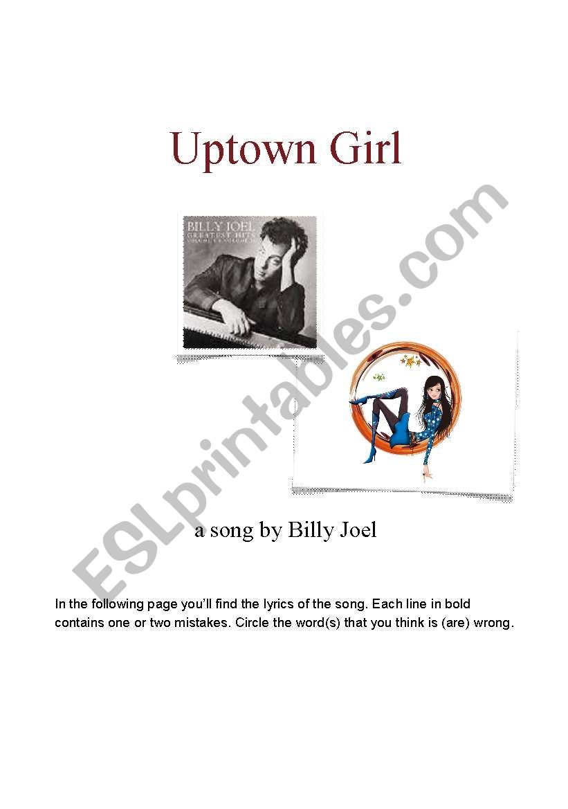 uptown girl worksheet