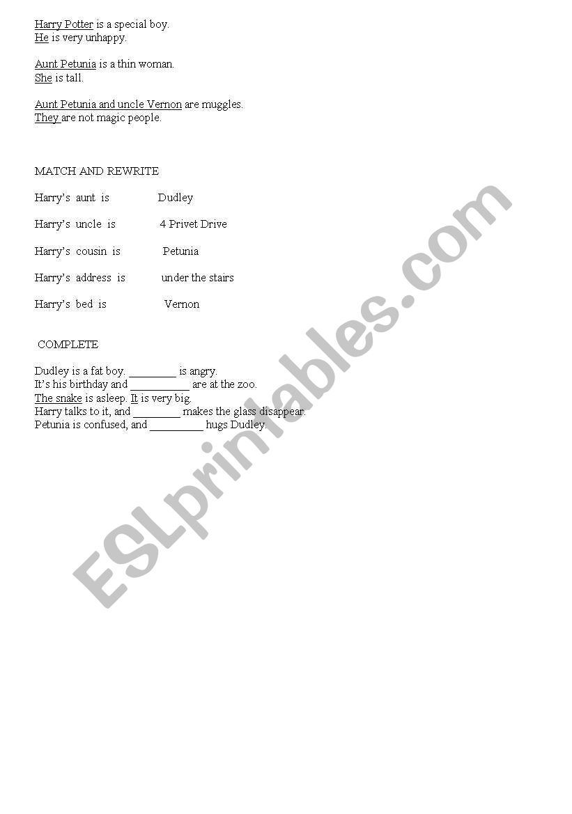 Harry for kids worksheet