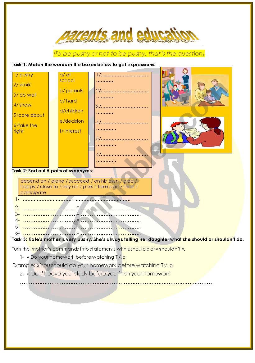 parents and education worksheet