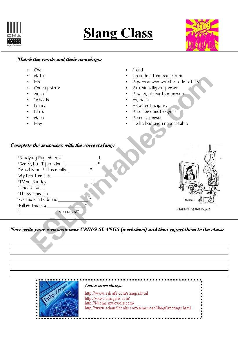 Slang class worksheet worksheet