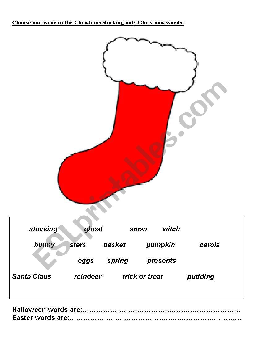 Christmas stocking worksheet
