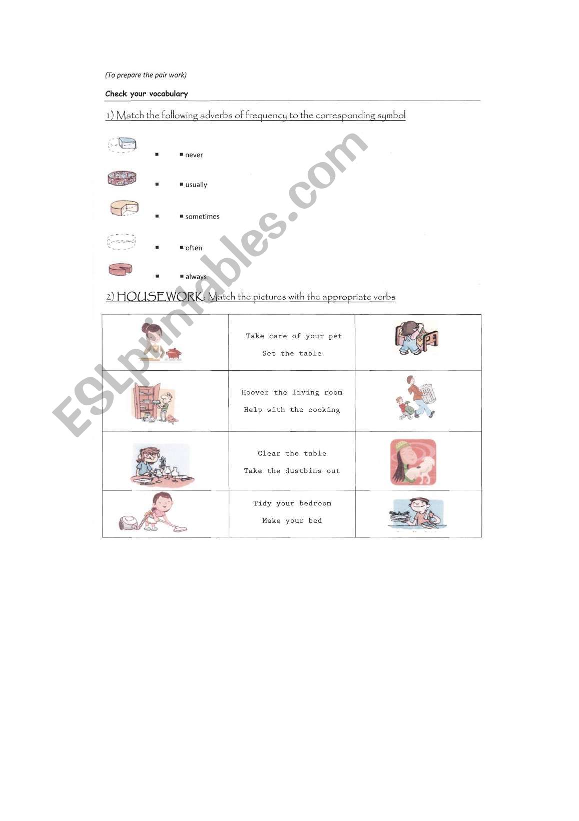 housework and adverbs part 1 worksheet