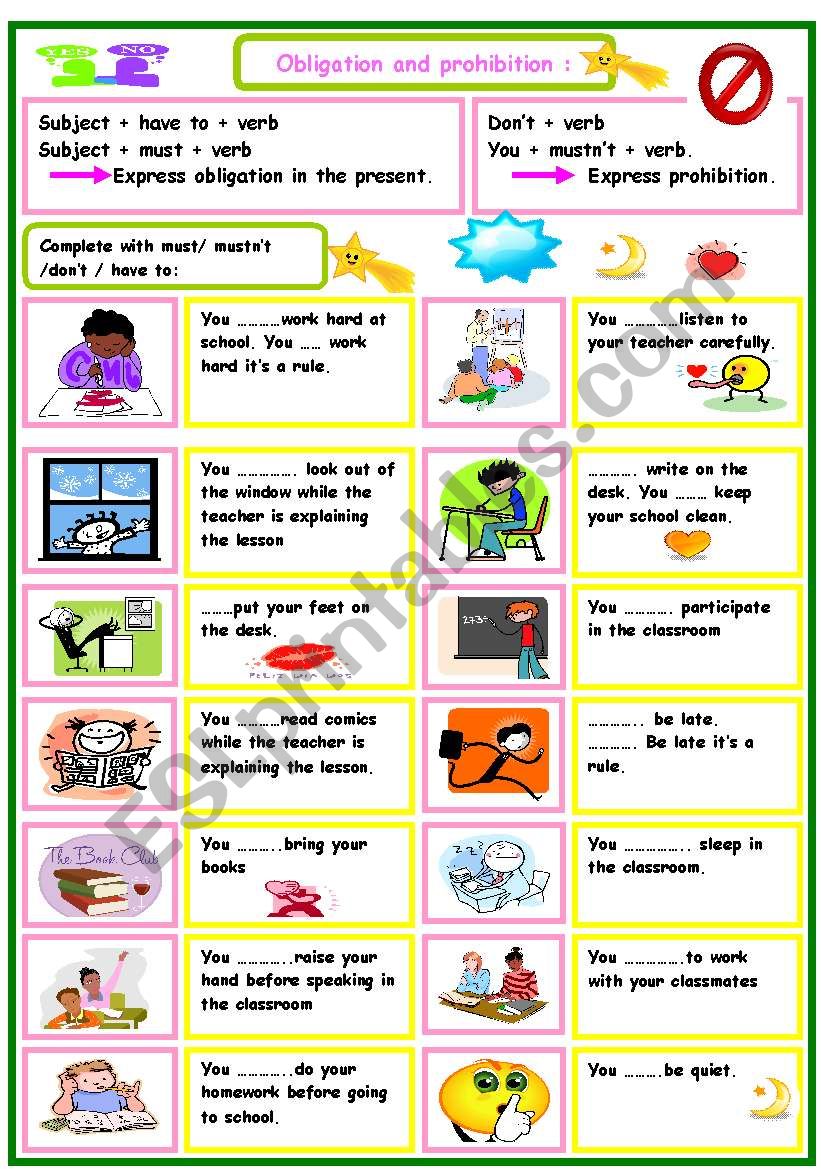 obligation and prohibition worksheet