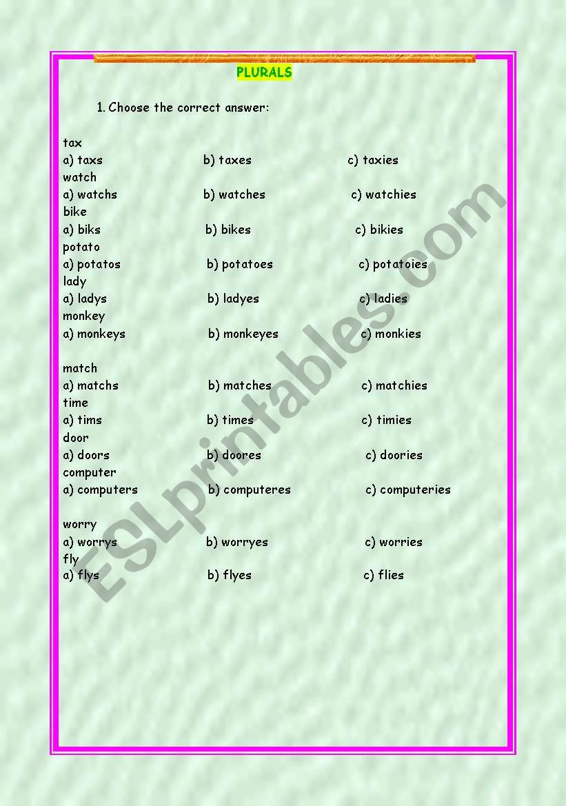 plurals worksheet