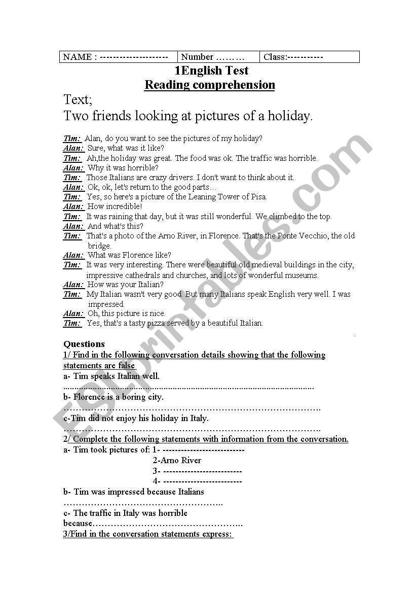 english test worksheet