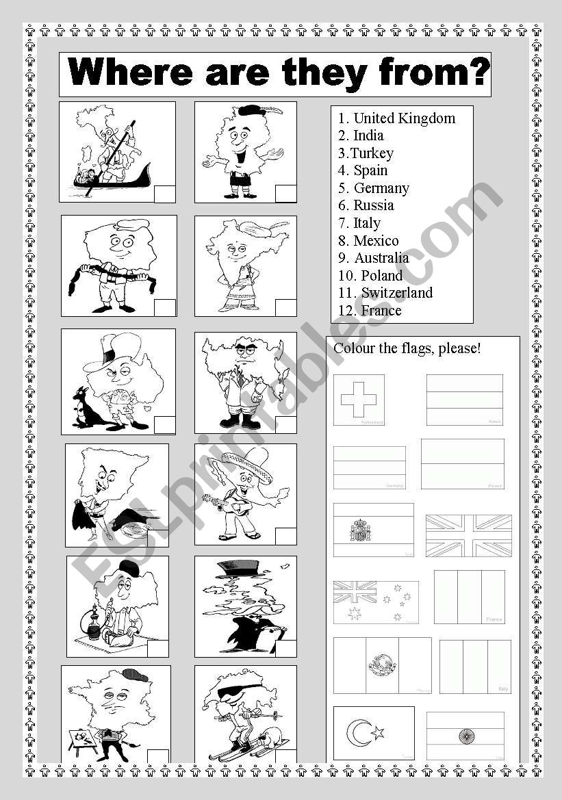 Nationalities and flags worksheet