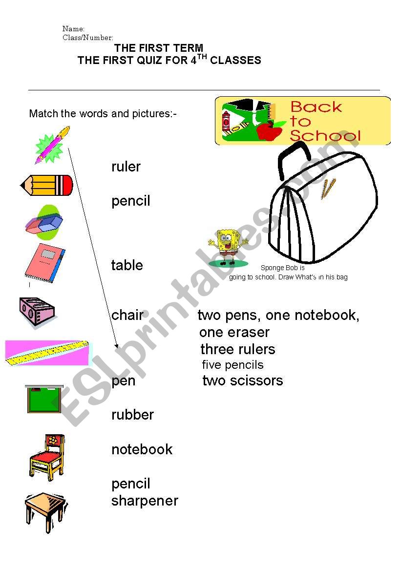 classroom objects worksheet