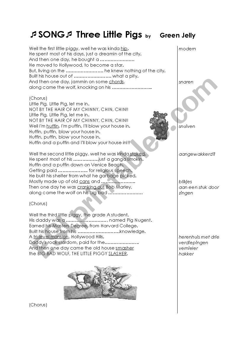 song three little pigs worksheet