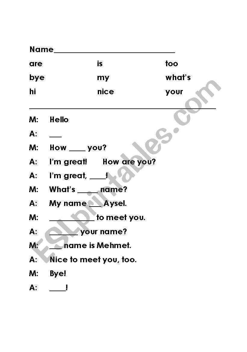 Simple Cloze Greeting Dialogue