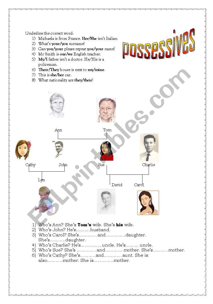 possessives worksheet