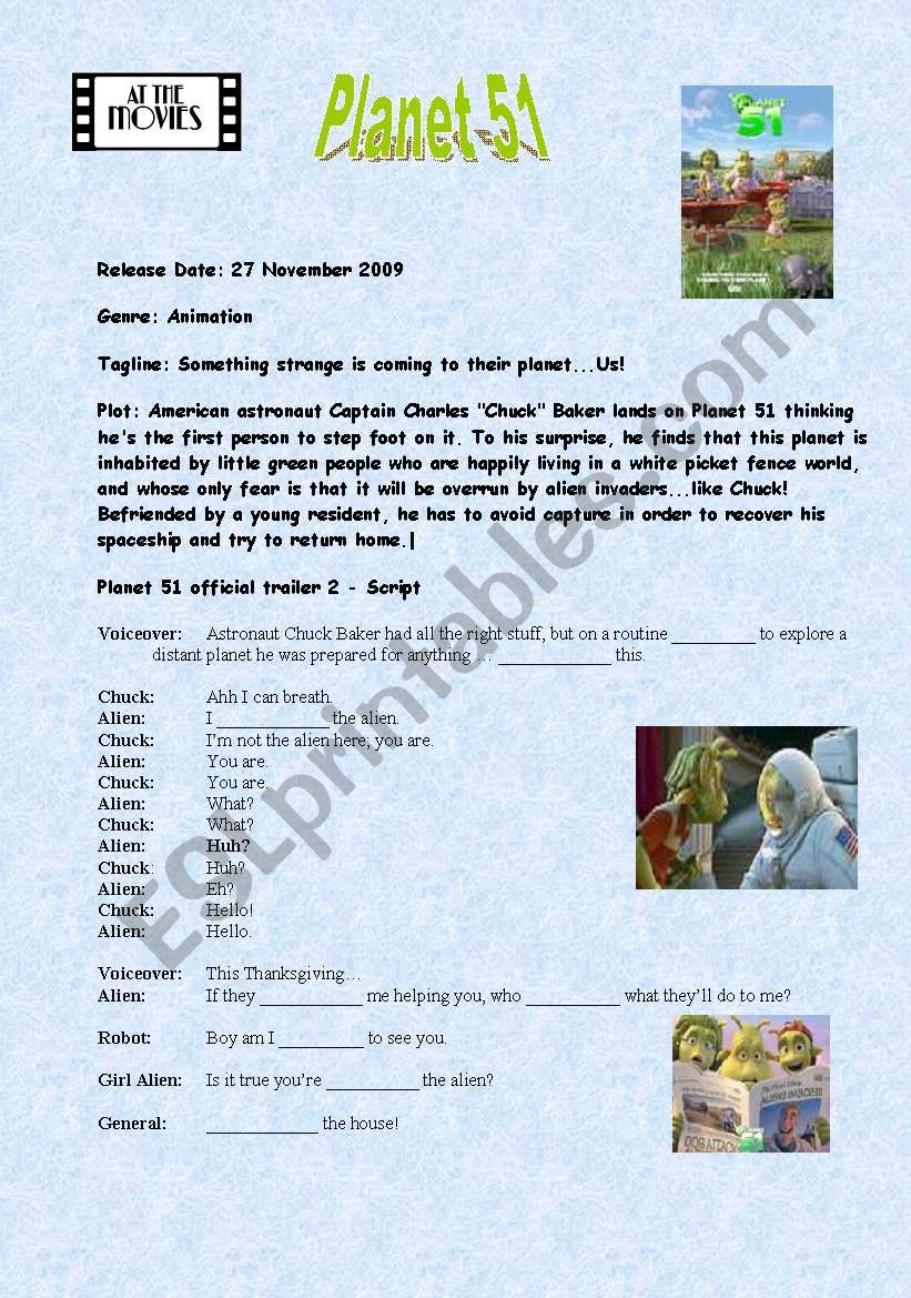 Planet 51 Official Trailer 2 worksheet