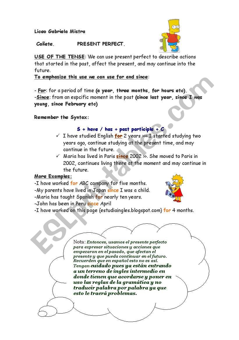 present perfect worksheet