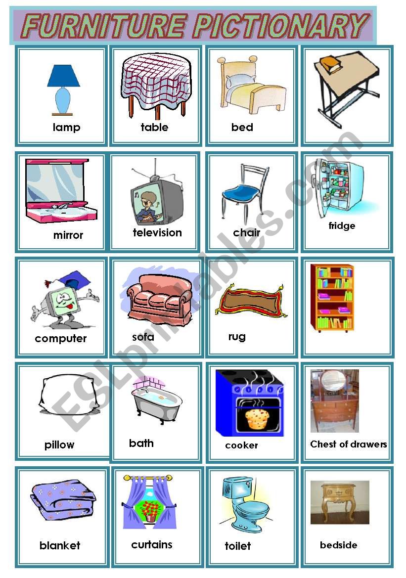 Furniture pictionary worksheet