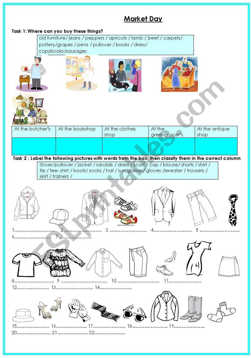 Market Day worksheet