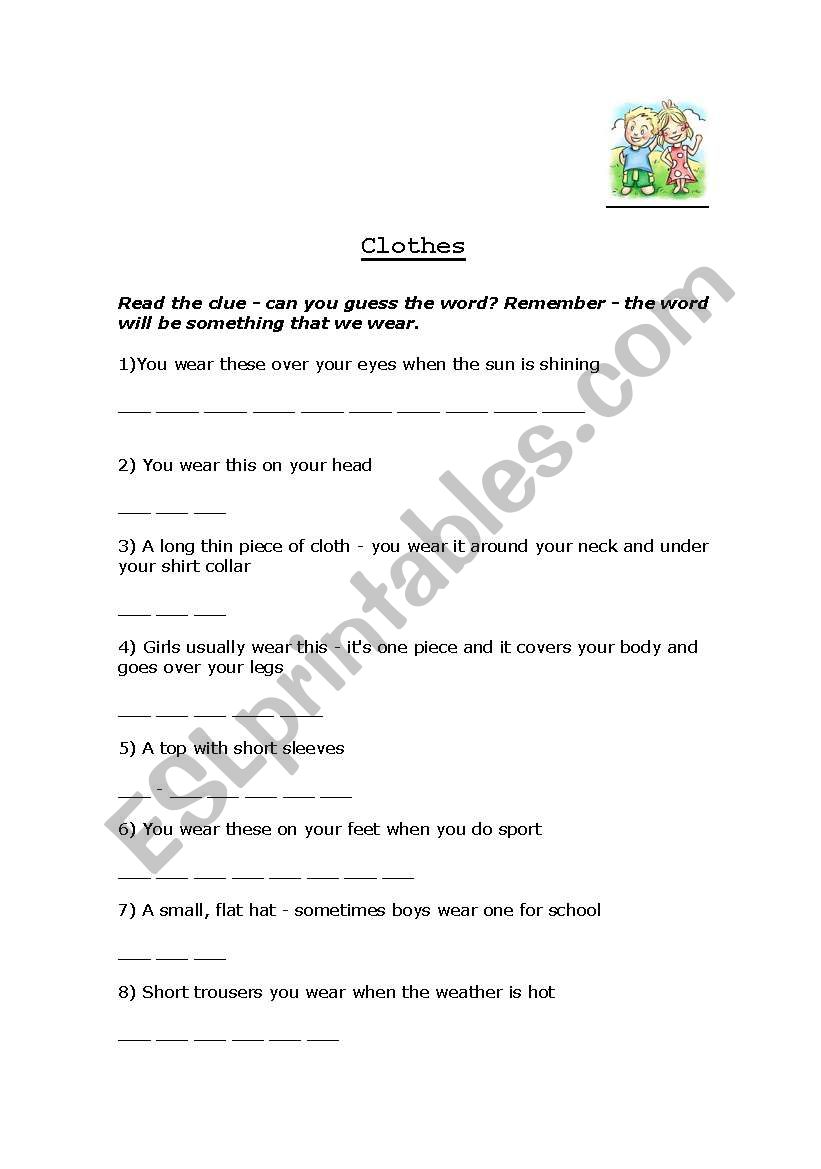 Clothes worksheet