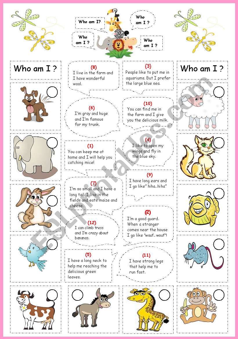 Who am I? (with animals) - ESL worksheet by Mouna mch
