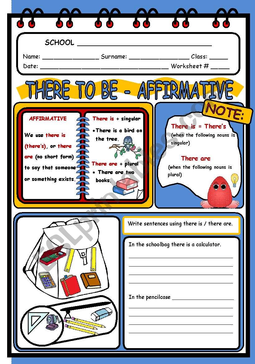 THERE TO BE - AFFIRMATIVE worksheet
