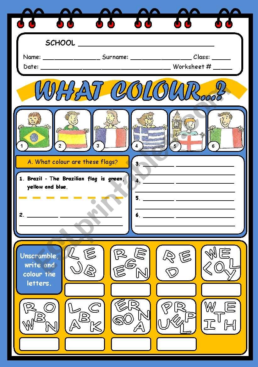FLAGS AND COLOURS worksheet