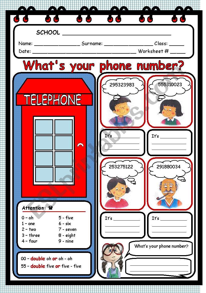 Learning Our Phone Numbers Worksheets