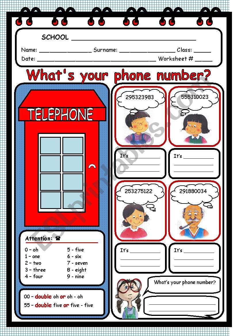 PHONE NUMBERS worksheet