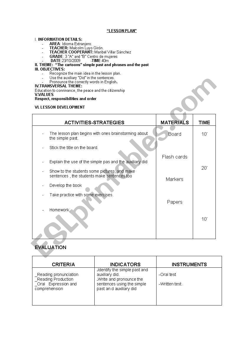 lesson plan worksheet