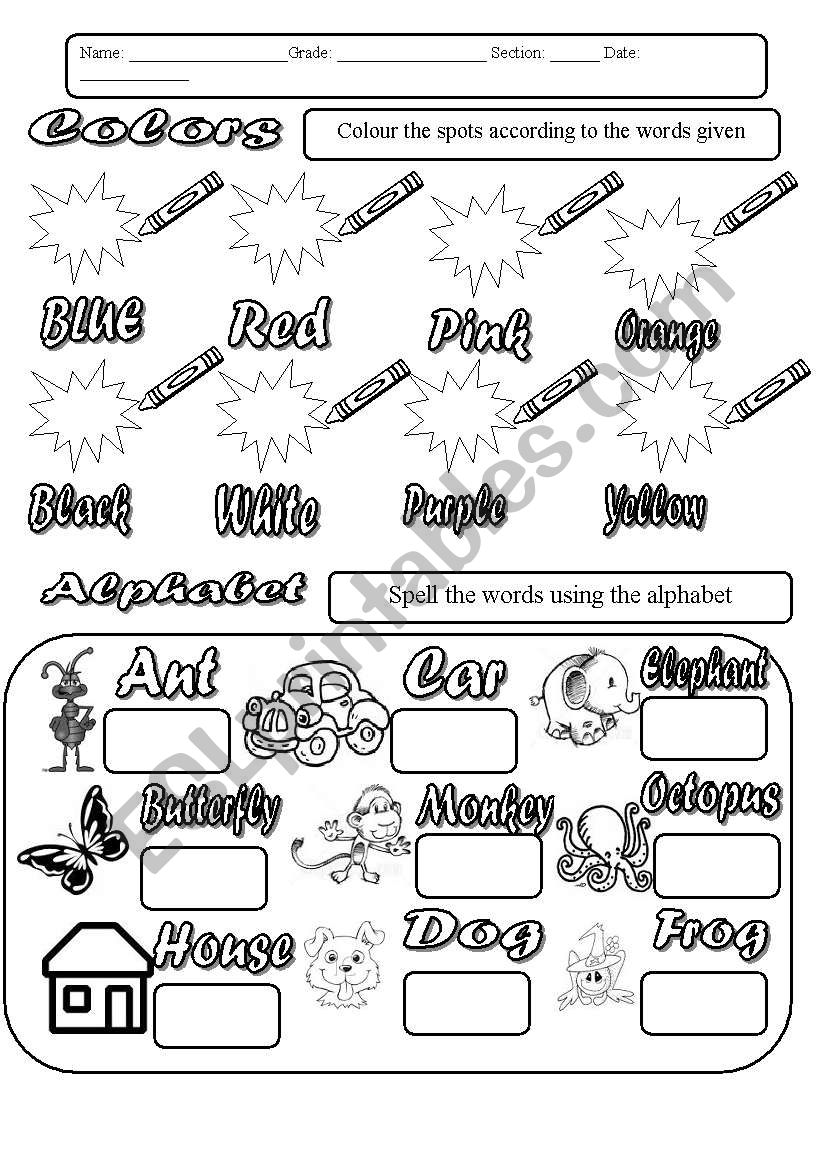 COLORS AND ALPHABET worksheet